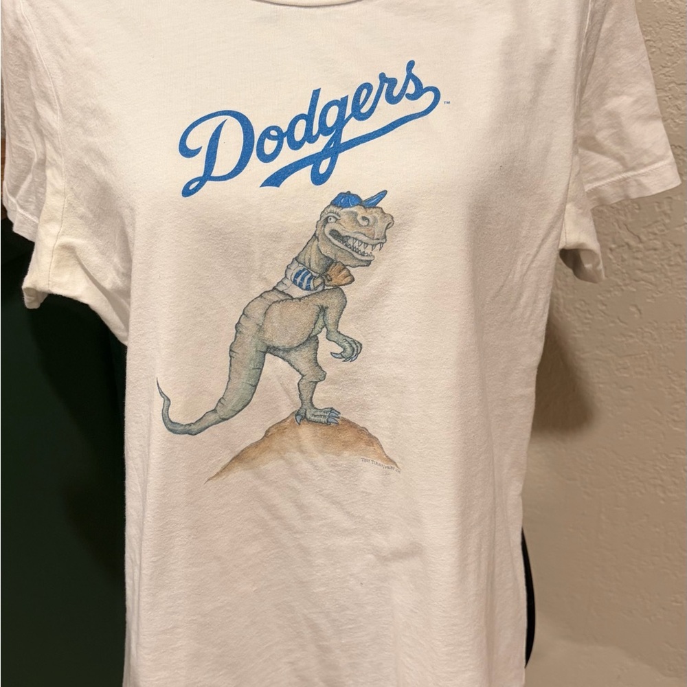 Tiny Turnip TT Gear Kids White Dodgers Dinosaur Graphic T-Shirt